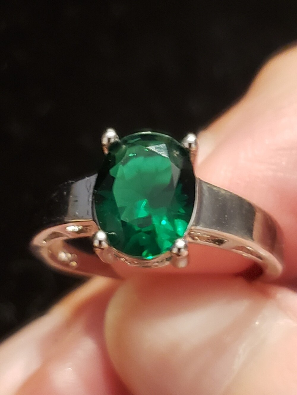 NEW Emerald (Created) Sterling Stamped Sz 6 Ring, Oval Cut, Perfect Color.
